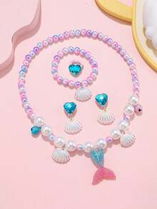 5pcs Girls Mermaid Princess Jewelry Set, Includes Necklace, Bracelet, Earrings, Ring, Suitable For Girls Party Favors/Birthday Gifts/Holiday Gifts - Multicolor - View 11