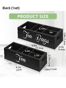 Caja organizadora de madera negra elegante con 6 compartimentos para bolsas de té - Caja de almacenamiento con tapa abatible para cápsulas de café y joyas, adecuada para cocina, cafetería y exhibición en bar - Multicolor - Ver 9