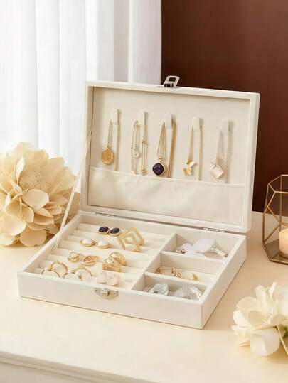 1pc Jewelry Storage Box, Jewelry Organizer For Earrings, Rings, Necklaces, Bracelets, Pendants, Bathroom Storage Box, Desktop Drawer Box, Stackable Storage Box, Dresser Jewelry Box With Drawers, Elegant Jewelry Display And Storage Case, Ideal For Wife's Room Decor