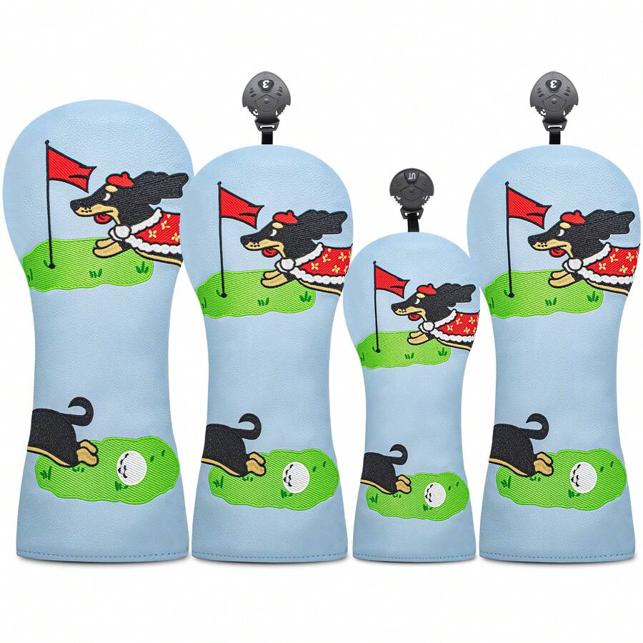 Cute Little Dog Green Design Style Golf Club Head Cover, Suitable For Driver, Fairway Wood, Hybrid - Club Head Cover, For Male And Female Outdoor Enthusiasts, Is A Worthy Of Having A Golf Club Protector. - Multicolor - View 1
