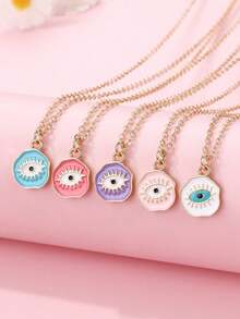 Bộ 5 dây chuyền mắt quỷ bằng hợp kim kẽm, có các màu xanh dương, đỏ, tím, hồng, trắng, thiết kế hình giọt dầu, thích hợp cho các bạn gái và bạn bè đeo hàng ngày. - Một cỡ - Xem 5