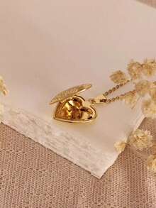 1 chiếc dây chuyền mặt dây chuyền hình trái tim bằng vàng, dây chuyền mặt dây chuyền hình trái tim có ảnh, quà tặng Ngày của Mẹ, quà tặng cho phái nữ, trang sức nữ, trang sức vàng, trang sức tự làm, trang sức nữ, dây chuyền mặt dây chuyền hình trái tim bằng vàng kiểu cổ điển, mặt dây chuyền có thể mở, quà tặng cho mẹ - Vàng - Xem 4