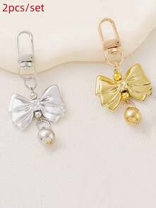 2件套男女通用金属领结钥匙扣时尚配饰礼品套装，适合情侣朋友，Y2K旅行必备，可爱风 - 彩色 - 查看 6