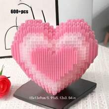 3D立体拼图花朵心形积木玩具，创意DIY手工礼物，花束积木，小颗粒拼装积木，立体玩具，情人节礼物，送给朋友和家人，青少年和成人皆宜 - 彩色 - 查看 9