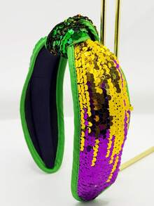 1pc Shiny Stretchy Carnival/Mardi Gras Headband, Suitable For Both Men And Women - Gold Strip Sequins - View 11