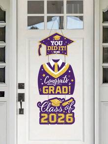 2026 Purple Graduation Decorations Door Signs Congrats Grad Class Of 2026, Graduation Wreath Hanging Signs Photo Booth Prop For Senior Party - Purple - View 6