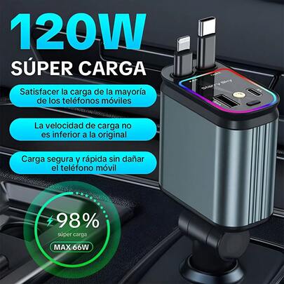 FUTUREM Luz ambiente de 7 colores y proyector de cielo estrellado rojo, cargador de coche retráctil, que crea una atmósfera romántica en el automóvil, cargador de teléfono rápido 5 en 1, cables de carga retráctiles duales, puertos de carga duales, carga rápida, embellece tu coche, compatible con iPhone 16-11 Series, Android S25/S24/S23 Ultra, Pixel, etc., regalo para propietarios de automóviles, mejora la experiencia de conducción