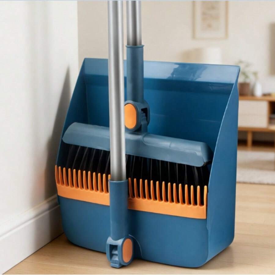 180 Degree Rotatable Broom And Dustpan Set, Suitable For Home Kitchens And Offices - Blue - View 1