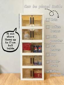 5-Layer Stackable Plastic Storage Box With Lid - Wardrobe Organizer Cabinet, 32-Inch Wide Foldable Box, Collapsible Storage Container, Craft Organizer Box, Suitable For Home, Pantry, Office, Dorm (No Wheels) - Transparent - View 10