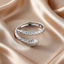 1 Unique Snake-Shaped Stainless Steel Open Ring - 18K Gold Plated Light Luxury Accessory, Punk Style Jewelry - Ring - View 4