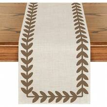 1pc Beige & Brown Willow Leaf Patterned Table Runner, Seasonal Spring/Summer Home Kitchen Dining Table Decor, Home Party Decoration - Beige and Brown - View 1
