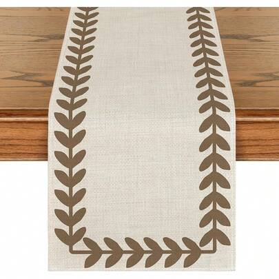 1pc Beige & Brown Willow Leaf Patterned Table Runner, Seasonal Spring/Summer Home Kitchen Dining Table Decor, Home Party Decoration