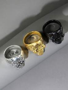 3件套朋克骷髅合金戒指，男士时尚骷髅戒指套装