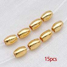 15颗18K镀金米粒珠，小椭圆橄榄形，光滑无缝，散装金属隔珠连接器，适用于珠宝制作、手链、项链、DIY工艺品配件