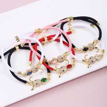 时尚奢华镶嵌全锆可爱小兔推拉式可调节手工编织手链，女士宴会首饰 - 金色 - 查看 2