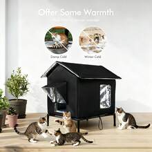 户外防风防雨猫屋，带隔热垫，适合室内外猫咪，四季皆宜，流浪猫庇护所，易于组装 - 49x43x54cm - 查看 6