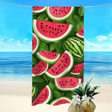 1pc Watermelon Print Beach Towel, Super Soft Microfiber Rectangular Quick-Dry Beach Blanket, Lightweight Beach Mat, Suitable For Outdoor Travel, Camping, Beach, Bathroom, Spring/Summer/Autumn, Beach Essential - Multicolor - View 1