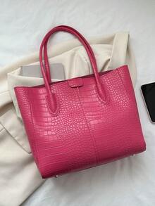 Tas Tangan Vintage, Tas Komuter Fashion Baru Wanita 2022, Tas Bahu Multifungsi Kapasitas Besar, Tekstur Acak - Hot Pink - View 9