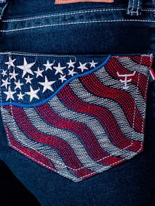 Calça Country Feminina Jeans Bordada EUA Flare Levanta Bumbum Elastano Rodeio Bootcut Texas Farn - Azul - Visão 4