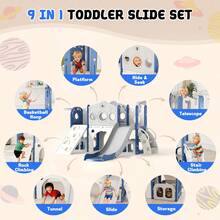 8 In 1 Toddler Slide, Outdoor Indoor Playset For Child Age 1 2 3, Kids Climber Slide With Storage Space And Non-Slip Steps, Basketball Hoopa And Telescope - Blue - View 4
