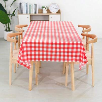 1 Pc, Disposable Plastic Tablecloth, Waterproof Black//Pink/Striped Tablecloth, Suitable For Outdoor Picnics, Kitchens And Holiday Parties. Disposable Plastic Tablecloth, Decoration For Picnics Or Holiday Parties, Red And Black Square Pattern Tablecloth, Festive Waterproof And Oil-Resistant Tablecloth, For Picnics Or Holiday Parties, Home Decoration