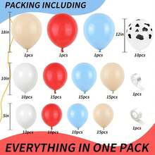 115pcs Farm Animal Theme Balloon Arch Set, Includes Red, Blue And White Latex Balloons, And Cow Pattern Balloons, Suitable For Children's Barn, Farm, Country Western Birthday Party Decoration - Multicolor - View 3