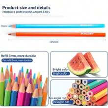 12/24色木质油性彩色铅笔套装，绘画、素描和着色工具，适合学生、办公室、学校、素描、学生、马克笔、文具、男孩、女孩、学习用品 - 彩色 - 查看 3