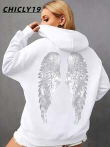 CHICLY19 Women's Oversized Angel Wings Print Hoodie - Black Y2K Back Graphic Pullover, Fall Winter Streetwear Long Sleeve Hooded Top, Loose Fit Casual Daily Wear, Retro Aesthetic Statement Pattern Hooded Sweatshirt For Adults, Comfy Oversized Silhouette Womens Winter Clothes, Sudadera, Pullovers For Women, Sweatshirt, Sweatshirts For WomenY2Y-W- Gras - 白色 - 查看 12