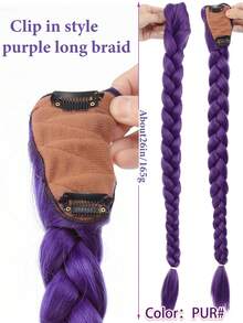 28-Inch Long Purple Synthetic Fiber Braided Wig With Clip-On Ponytail, Suitable For Cosplay, Halloween And Christmas