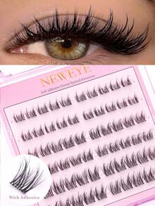 60pcs Self-Adhesive Lashes Brown Fluffy False Eyelash Clusters 10-14mm Mixed D Curl Pre-Glued Lash Clusters Wear No Glue Needed Individual Lashes Natural Look Brown Lash Clusters No Glue Or Makeup Remover Required False Eyelashes Comic Lashes Gift For Women & Girl Makeup Tools - D - View 1