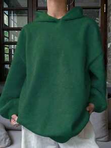 1 Stück Teenager Mädchen Lässig Minimalistisch Personalisiert Vielseitig Dicke Warme Thermisch Gefütterte Sweatshirt, geeignet für Frühling, Herbst, Winter - Grün - Übersicht 4