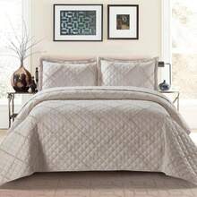 Single Double King Size Bedding Set - Embossed Ruffle Quilted Bedspread Throw - White - View 8