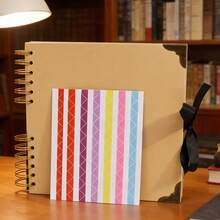 1 Set Premium Scrapbook, 60 Pages (30 Sheets) Black Card Paper Photo Album, Ribbon Sealed, DIY Handmade Travel Journal, Suitable For Anniversary, Graduation, Wedding, Christmas, Halloween, Back To School Gifts, School Supplies - Rectangular Set - View 11