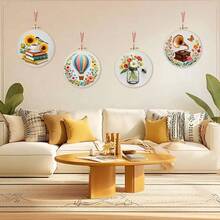 1 Set 11CT Cross Stitch Embroidery Kit, DIY Handmade Embroidery, Gramophone, Hot Air Balloon, Bee, Vase, Floral, With 3-Strand Thread, Bamboo Embroidery Hoop, Pattern Chart