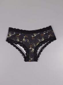 Dircho 5pcs Women's Mystic Print Briefs Set & Celestial & Mushroom & Deer Pattern & Black Lace Trim & Soft Fabric & Dark Tone Scheme & Daily Comfort Underwear & Enchanting Casual Style - Multicolor - View 8