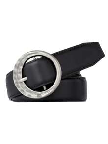 1 Piece, Black Leather Belt With Circular Metal Buckle, Minimalist Distressed Style Unisex Everyday All-Season Belt Accessory. - Multicolor - View 8