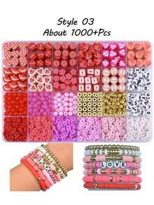 750/1000/1050/1320/1900/2200+ 件情人节DIY首饰制作套装，粉色和红色珠子套装，包含人造珍珠、心形/字母吊坠、字母珠子、弹力绳，是成人制作浪漫手工饰品（如手链、项链和情人节工艺品）的理想礼物。