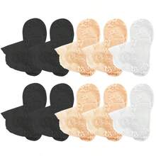 5 par letnich, cienkich, wszechstronnych, oddychających, antyzapachowych, niełatwych do zapięcia, krótkich skarpetek z jedwabnej siateczki z przezroczystą koronką w kwiaty - Wielokolorowe - Zobacz 10