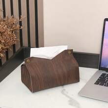 1 pieza Caja de pañuelos personalizada con logotipo grabado de cuero y grano de madera, soporte de toallas de papel de lujo para hotel/hogar/automóvil - Multicolor - Ver 8