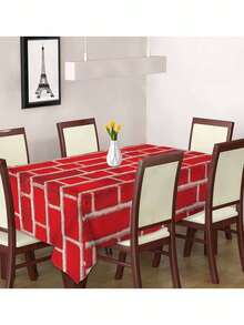 Red Plastic Brick Pattern Tablecloth - Realistic Design For Halloween, Christmas And Party Decorations - Easy To Clean And Maintain - Suitable For Home And Events, Party Tablecloth | Decorative Tablecloth - Red - View 1