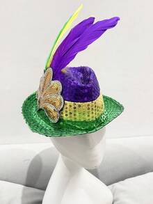 1 Peça Cocar de Penas com Lantejoulas Coloridas, Carnaval, Festa, Apresentação no Palco, Chapéu Decorativo para Celebração - Multicolorido - Visão 3