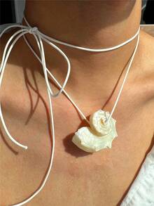 1件天然白色大贝壳吊坠项链，可调节长绳颈链，海滩度假Y2K性感项链饰品（贝壳有轻微瑕疵） - 彩色 - 查看 1