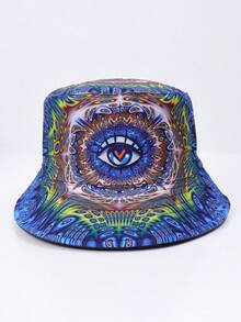 1pc Polyester Reversible Bucket Hat With Bohemian Map Print, Casual Party Street Style, UV Protection, Suitable For Spring, Summer, Autumn, Unisex