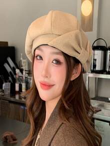 女士优雅波西米亚风派对休闲可爱复古街头甜美蝴蝶结贝雷帽，儿童时尚百搭艺术家帽，适合日常、旅行、购物，复古蝴蝶结贝雷帽，秋冬日式艺术家帽，报纸儿童帽，大头围云朵花贝雷帽 - 彩色 - 查看 7