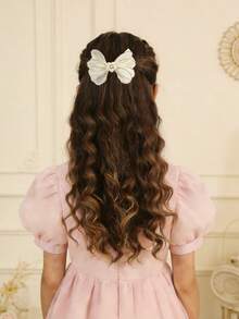 2个米色网纱发圈，女童珍珠水钻装饰发圈，亮面弹力发带，优雅发圈，派对日常节日马尾辫发圈，青少年发饰 - 米色 - 查看 2