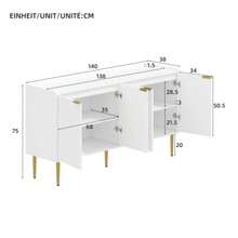 Modern And Simple Anrichte Moderne Sideboard Schrank Anrichte Stauraum Buffet Wohnzimmer Set,140L X 38B X 75H(Cm) - White - View 2