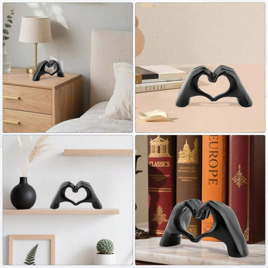 Gold Heart-Shaped Hand Sculpture Decor Statue (Black, Gold), Aesthetic Art Decorative Love Hand Sculpture, Suitable For Living Room, Bedroom Bookshelf, Coffee Table, Decorative Tabletop Art, Symbol Of Love Home Decor, Key Holder, Ring Holder, Proposal Gift, Multifunctional Gift For Daily Occasions And Home Decor - Multicolor - View 1