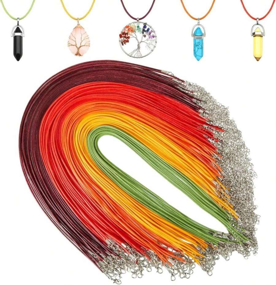 Tudomro 100 Pieces Waxed Leather Necklace Cord Bulk With Clasp Necklace Bracelet Chains String Rope Cord For Jewelry Making Pendants Charms(Earth Tone,20 Inch) - Màu E - Xem 1
