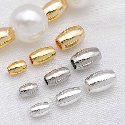 15pcs Rice Beads 18K Gold Plated Small Oval Olive Shaped Smooth Seamless Loose Metal Spacer Beads Connectors For Jewelry Making Bracelets Necklaces DIY Crafts Accessories