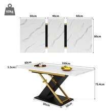 Extendable Dining Table (120-160 X 80cm), Kitchen/Living Room Table, Extendable Dining Table (Extends Up To 160cm Via An Integrated Insert Plate), Dining Table With Gold-Tone Crossed Legs - Black - View 8